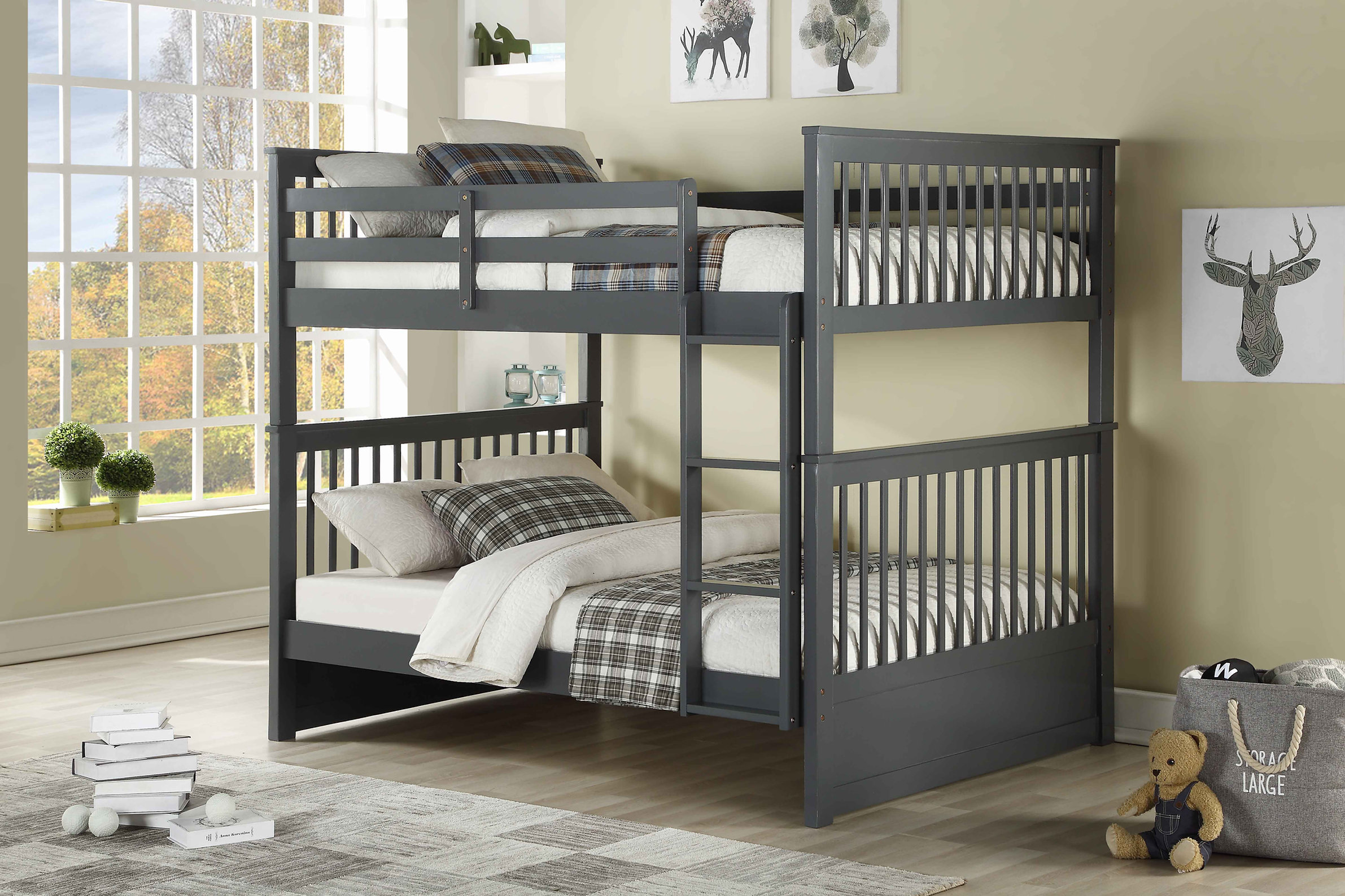 WOODEN BUNK F/F (NO STORAGE) - GREY