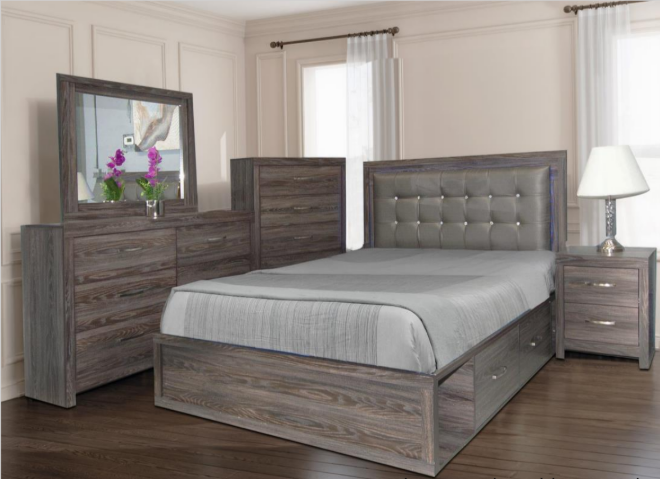 DEVI - KING PANEL BED WITH LED LIGHTS